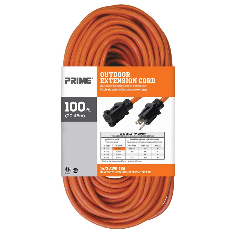 Prime EC501735 100ft. 14/3 SJTW Orange Outdoor Extension Cord