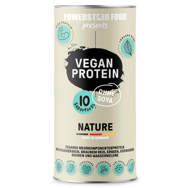 Powerstar Vegan Protein 500 g Vegan Protein Powder without Soy, Sweetener & Flavour, Multi-Component Protein Powder Supplemented with 10 Superfoods, Made in Germany, Nature Unsweetened