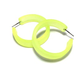Large Neon Yellow Frosted Lucite Portland Hoop Earrings - PTLD-YL-2