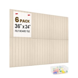 Aipiahio 6 Pack Large Cork Felt Board Alternative for Wall, 36" x 24"Felt Wall Tiles with Safe Removable Adhesive Tabs, 40 Pushpins,Cork Board for Office Essentials Pin Tack Cork Boards, Light Beige
