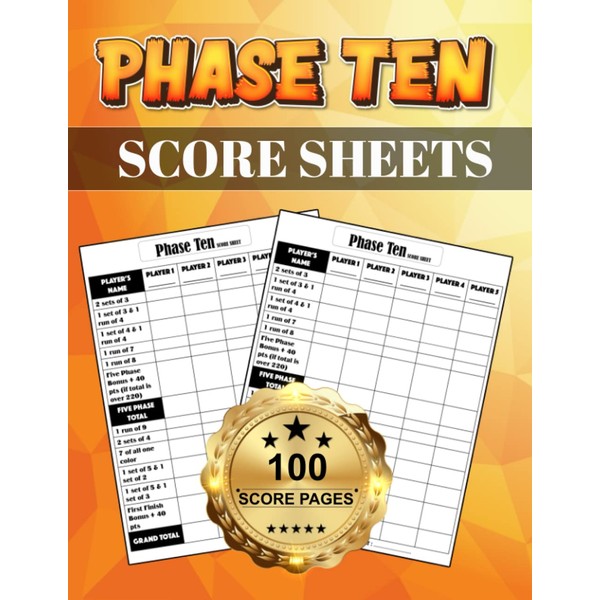 Phase Ten Score Sheets: 100 Large Phase 10 Card Game