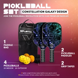 Spurtia Pickleball Paddles Set of 2 - USAPA Approved Fiberglass Pickle Ball Rackets with Balls, Grip Tapes and Carry Bag - Lightweight Pickleball Set for Men, Women and Beginners