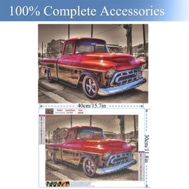JFYHAB Car Diamond Painting Kits for Adults, Red Truck DIY 5D Full Drill Crystal Rhinestone Embroidery Pictures Art Craft for Relaxation and Home Wall Decor Christmas Diamond Painting 12 x 16 in