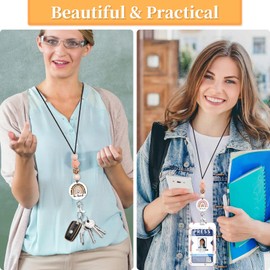 Plifal Teacher Lanyard for ID Badge Card, Cute Be Kind Rainbow Women Beaded Breakaway Neck Lanyards Name Tag Badges Holder Aesthetic Work Keys Accessories