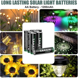 Taken AA Solar Batteries for Outdoor Solar Lights, recharge up to 2000 Cycles -12 Pack