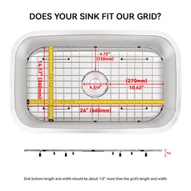 Sink Protector Grid 26-1/16" x 14-1/16",Centered Drain with Corner Radius 3-1/2", Stainless Steel Material(Centered Drain)