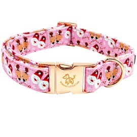 Elegant little tail Christmas Dog Collar, Pink Deer Print Pet Collar Dog Durable Cute Dog Collars Winter Holiday Male or Female Pet Gift Adjustable Dog Collar for Small Puppy