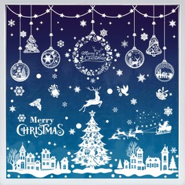 AhfuLife Christmas Window Stickers, 244 Pcs Reusable Christmas Window Clings Christmas Tree and Garland for Christmas Decorations, Double Sided Snowflake Reindeer Stickers for Xmas Party