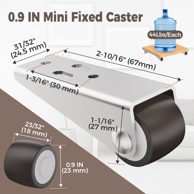 Mixizigoz Mini Low Profile Fixed Caster Wheels, Side Mount Caster
