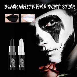 2 PCS White Black Face Paint White Body Paint, Eye Black Football, Matte Lipstick Set for Halloween Vampire Zombie Clown Cosplay Makeup