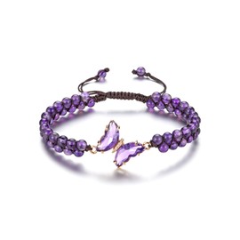 CrystalTears Amethyst Crystal Butterfly Bracelet for Women Girls Healing Crystal Gemstone Beaded Bracelet Natural Healing Stone Anxiety Bracelets Jewellery Gifts for Women Mum Birthday