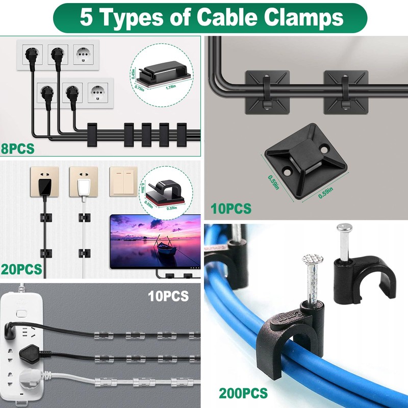 Pack of 500 Cable Management Kit, Cable Management with Cable
