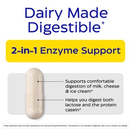 Enzymedica DairyAssist, 2-in-1 Digestive Enzymes for Dairy, Lactose and Casein Digestion, Fast-Acting Formula for Gas and Bloating Relief, 30 Capsules