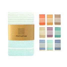 MOMOMUS XXL Beach Fouta, with Fringes and 100% Cotton – Ideal as a Large Anti-Sand Beach Towel, Sand-Free Picnic Blanket, Giant Pareo or Pool Rug – Turquoise, 210x240 cm