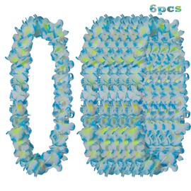 KIWILEPI 6Counts Thickened Hawaiian Leis Bulk, Tropical Flower Necklace Blue Leis for Luau Party, Hawaii Floral Garland Hula Dance Party Costume Graduation Lei Birthday Beach Wedding Favors