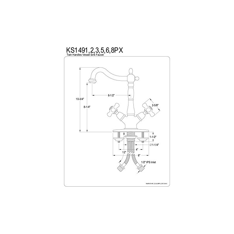 Kingston Brass KS1498PX Heritage 4" Plate Vessel Sink Faucet Without