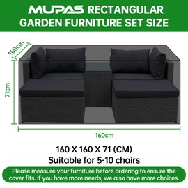 MUPAS Cover Garden Furniture Waterproof Windproof Heavy Duty 420D Oxford Fabric Improved Tarpaulin Garden Furniture for Outdoor Sofa Garden Tables, Chairs and Furniture Sets 160 x 160 x 71 cm