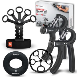 FUNFLEX Hand Trainer, Finger Trainer, Adjustable Grip Strength Trainer Set, 5 Pieces, Forearm Trainer, Finger Stretcher, Wrist Band, Finger Grip Trainer, Grip Ring, Hand & Forearm Training
