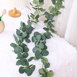 Pack of 2 Artificial Eucalyptus Garlands, 1.8 m Eucalyptus Decorative Hanging Plants, Eucalyptus Leaves Garland, Wedding Decoration, Artificial Hanging Plants Decoration for Wedding Arches, Gardens