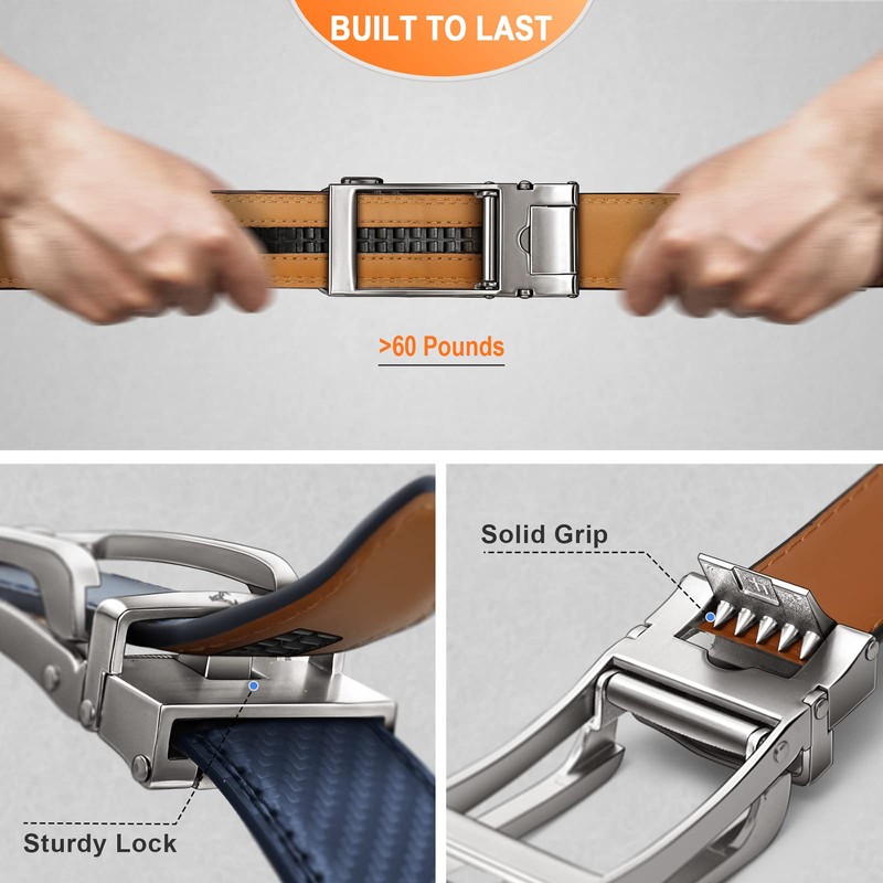 Men Belt,BULLIANT Ratchet Click Sliding Leather Belt for Gift Men