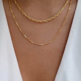 Aneneiceera Punk Layered Choker Necklace Gold Curb Chain Necklace Multi-Layer Chain Necklace Chunky Cuban Chain Necklace Jewellery for Women and Girls (3 Layers), Metal