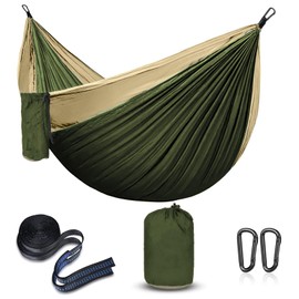 Hammock Camping Portable Single Hammocks for Outdoor Hiking Travel Backpacking - 210D Nylon Tree Tent Swing Beds for Backyard & Garden Hammock (Green/Khaki)
