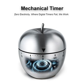 INTRESTIN Kitchen Timer for Cooking, 60 Minutes Mechanical Timer, Stainless Steel Apple-Shape Alarm Time Clock for Cooking, Learning, Exercises, Gaming