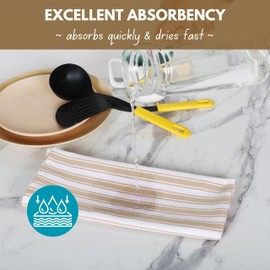 Native Fab 100% Cotton Beige Kitchen Towels 16x26 inches Set of 4 - Basket Weave Stripe Dish Towels for Drying Dishes, Absorbent Dish Cloths Set with Hanging Loop - Beige White
