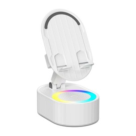AKLLCCR Wireless Bluetooth Speaker Music Audio Phone Cell Phone Holder Box 5in1 Emergency Rechargeable (3000mAh) With Colorful Ambient Light 300° Foldable for Tablet iPhone Android:_White