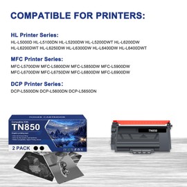 TN-850 TN850 TN820 High Yield Toner Cartridge Replacement for Brother TN850 TN-820/TN-850 TN 850 820 HL-L6200DW MFC-L5850DW MFC-L5700DW HL-L5200DW MFC-L5900DW Printer New Version 2-Pack