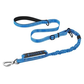 Bungee Dog Lead - Shock Absorbing 4-6ft Dog Leash that Softens Pulls & Stops Neoprene Padded Loop & Traffic Handles for Extra Comfort Car Seat Belt Buckle, Reflective for Safe Night Walking - Blue