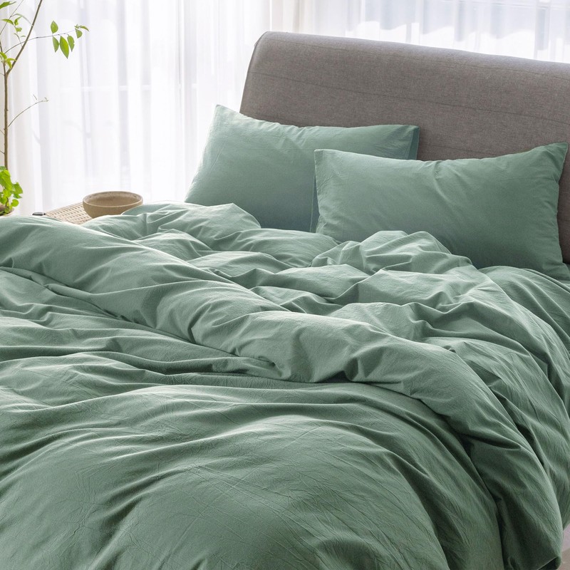 ELIMMO Bedding Duvet Cover Set Linen Like Texture 100% Cotton