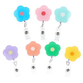 7 Pcs Flower Badge Reel,Retractable Badge Holder,ID Badge Holders Retractable Cute Clip Nursing Name Badge Reels Teacher Office School Hospital Badge Holder Retractable Clip