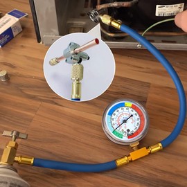 R134A Refrigerator Freon Recharge Hose Kit, R134A AC Refrigerant Charging Hose Gauge, Bullet Piercing Valve Hose Refrigerant Can Tap, R134a Self-Sealing Adapter for Home AC Refrigerant System