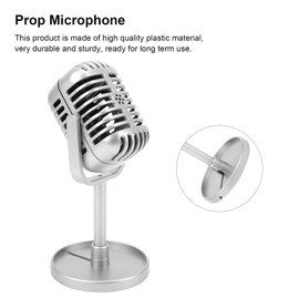 Zunate Vintage Desktop Microphone Props Model with Stand, High Simulation Classic Microphone Props for Gifts, Photography Props, Decorations, Party Toys (Silver)