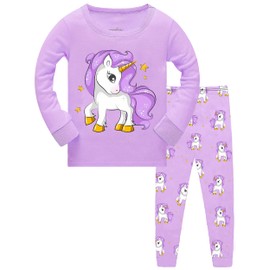 TCWWBB Girls Pyjamas Kids Unicorn Dinosaur Pjs Set Toddler Sleepwear Cotton Long Sleeve Nightwear 2 Piece Outfit Xmas Gift Clothes Age 2-8 Years Old