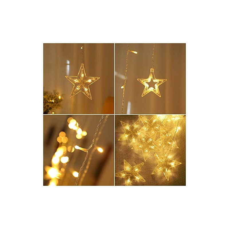 DAHAN Guirnaldas Luminosas Estrellas Cortina Luces, 12 Estrellas 138 Pcs