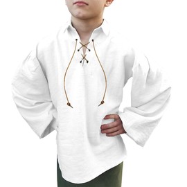 TAIKMD Kids Boys Medieval Renaissance Viking Pirate Costume Stage Performance Shirts Victorian Gothic Tops (White, X-Large)