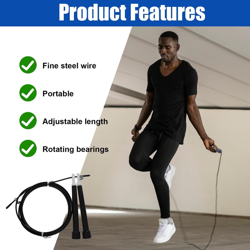 SOWBUD Weighted Skipping Rope, Black Speed Skipping Ropes for Primary