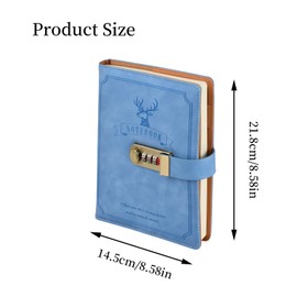 Gudalea Tagebuch mit Schloss, PU Leder Tagebuch mit Schloss, Lock Journal Passwort Notizbuch, 256 Seiten, für Männer, Frauen, Kinder (Blau)