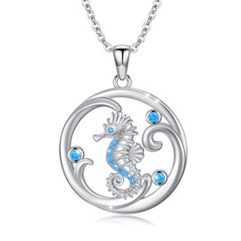 OHAYOO Seahorse Necklace 925 Sterling Silver Seahorse Necklace Ocean Animals Pendan Necklace with Cubic Zirconia Seahorse Jewelry Gift for Women