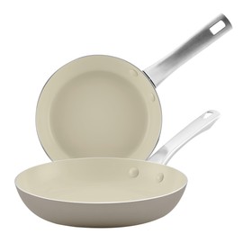 Farberware Vibrance Ceramic Nonstick Frying Pans/Skillet Set with Stainless Steel Handle, Dishwasher Safe, 8 Inch and 10 Inch Open Skillets - Silver