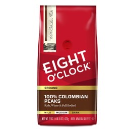 Eight O'Clock Coffee 100% Colombian Peaks, Medium Roast, Ground Coffee, 22 Ounce (Pack of 1), 100% Arabica, Kosher Certified