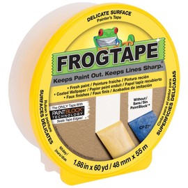 FrogTape Delicate Surface Painters Tape with PAINTBLOCK, 2 Inch Wide (1.88 In. x 60 Yds), Low Adhesion, Ideal for Freshly Painted Walls, Trim & Surfaces, Yellow, 1 Roll (280222) | FrogTape