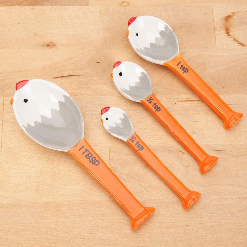 Bits and Pieces 4-Piece Ceramic Chicken Measuring Spoons Set with