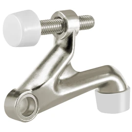 HOMOTEK 2 Pack Hinge Pin Door Stoppers, Hing Door Stops, Adjustable Deluxe Heavy Doorstops for Top of Door, Door Hinge Stoppers with White Rubber Bumper Tips,Satin Nickel