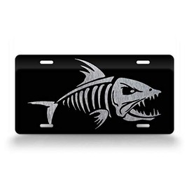 Silver Bonefish License Plate Bass Bone Fish Skeleton Silhouette Auto Tag