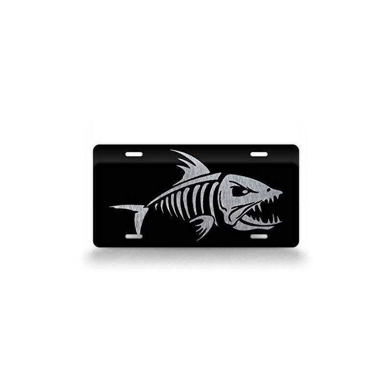 Silver Bonefish License Plate Bass Bone Fish Skeleton Silhouette Auto