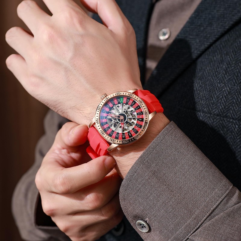 Minskolei Shield Men's Watch Automatic Hollow Mechanical Roulette Wheel Design