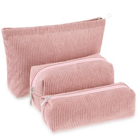 Huhumy Huhumy 3 Pcs Makeup Bag Set Corduroy Cosmetic Pouch for Women Aesthetic Smile Travel Toiletry Bag Cute Purse Pouch Pencil Case Makeup Brushes Storage Organizer with Zipper(Pink,Solid Style)